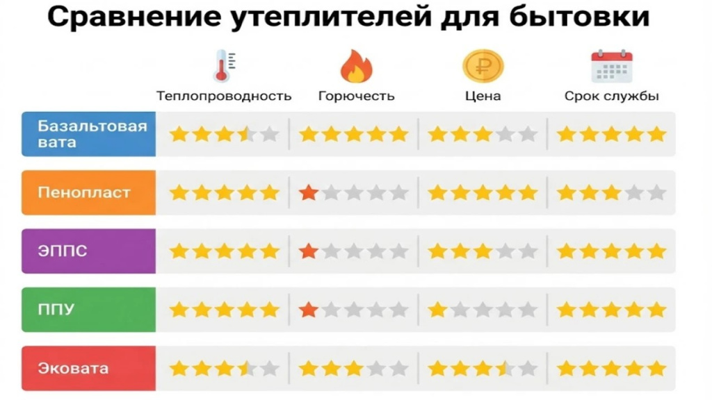 Сравнение утеплителей для бытовки инфографика