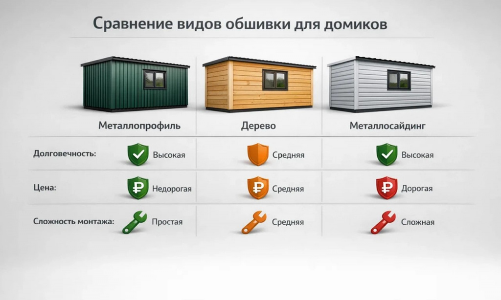 Сравнение материалов для обшивки бытовки в инфографике