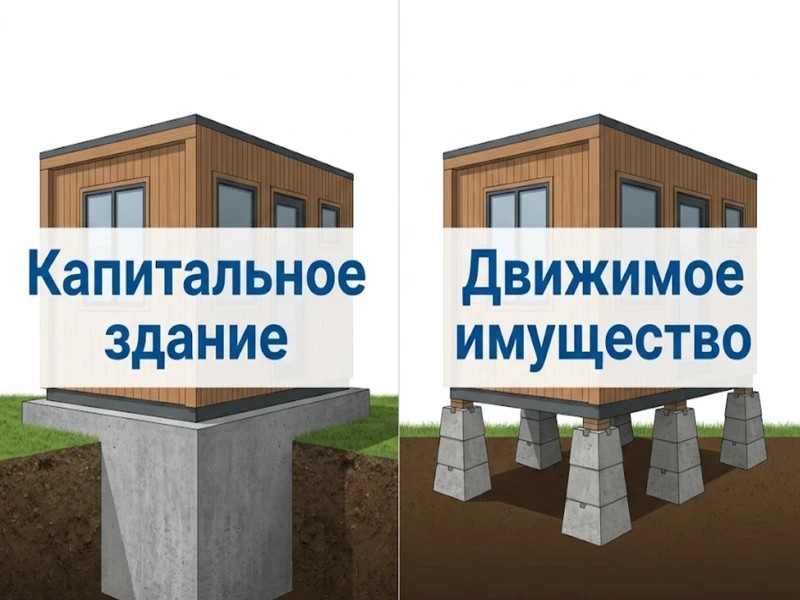 Инфографика сравнения капитальной и некапитальной бытовки по типу фундамента.
